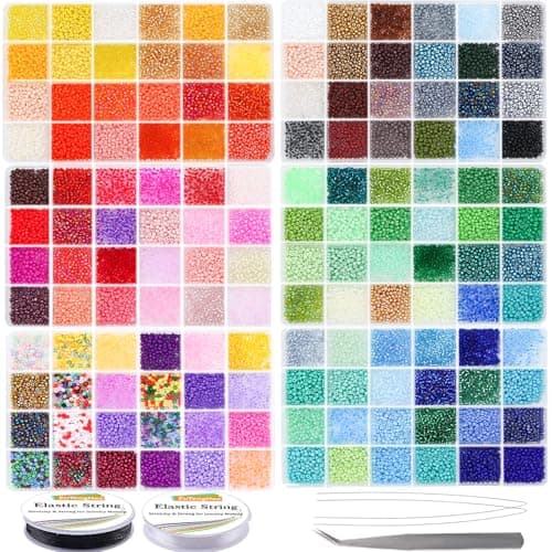 EuTengHao Perles de rocaille en verre de 3mm pour kit de fabrication de bracelets, 8/0 petites perles pour bracelet, collier, bijoux (36000pcs, 144 couleurs)