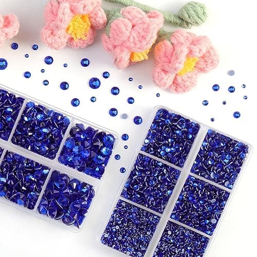 BEADSLAND Strass Hotfix, 6080PCS Strass Bleue Thermocollant pour Vetement Mixte 6 Tailles avec Crayon de Cire et Kit Pince à Épiler, SS6-SS30,Saphir