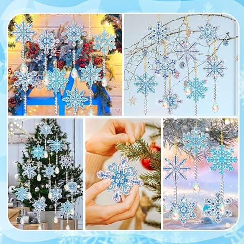12 Pièces DIY Flocon de Neige Porte-clés de Peinture Diamant,Porte-clés de noël en Forme de Flocon de Neige,Flocon de Neige Diamant Art Peinture Porte-clés,Diamant Painting Porte Clef