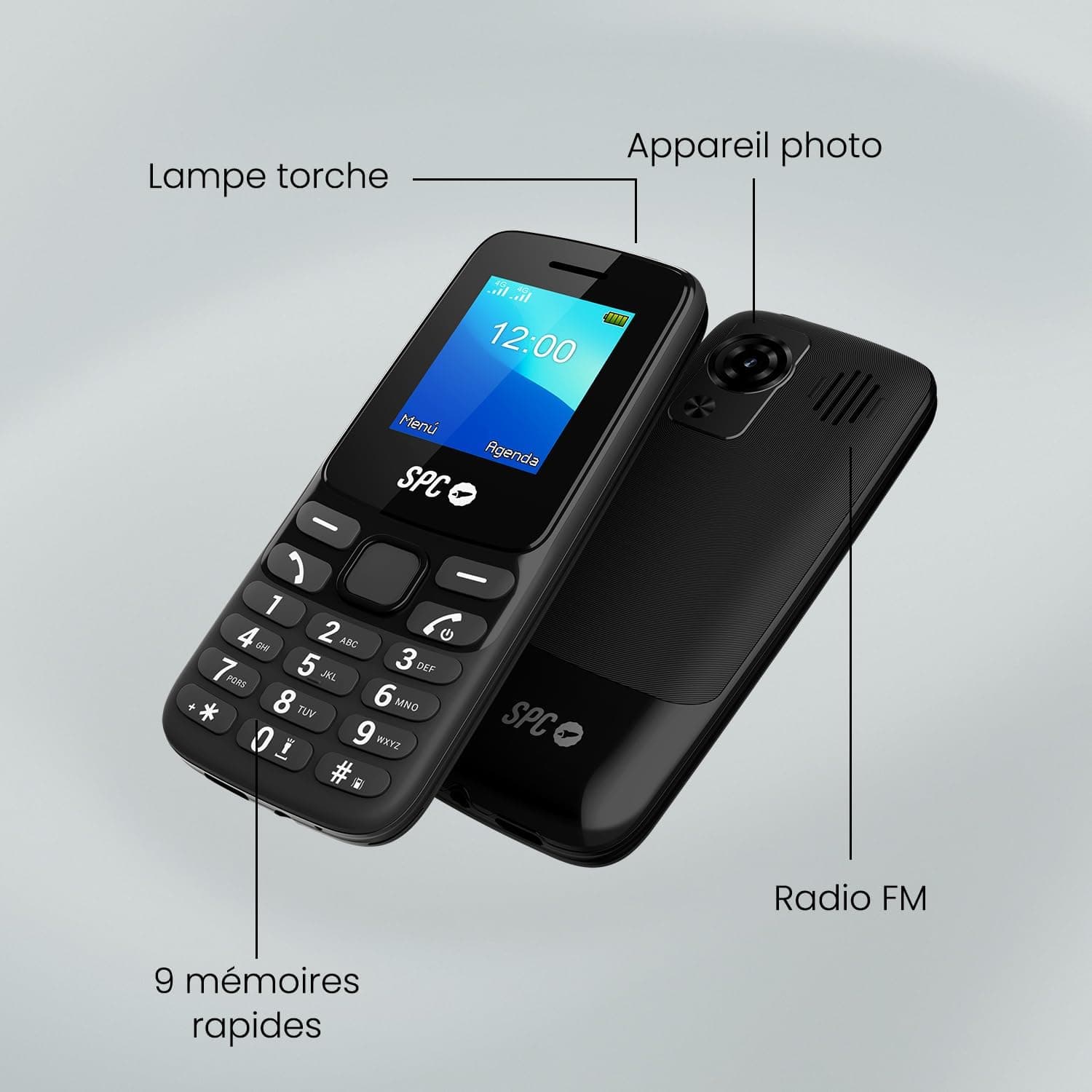 SPC Talk 2 - Téléphone Mobile Basique 4G, Son Fort, Format Poche | Écran 1,8" anti-rayures, batterie 1150mAh, sonnerie 106dB, lampe, radio FM, 9 mémoires rapides, simple