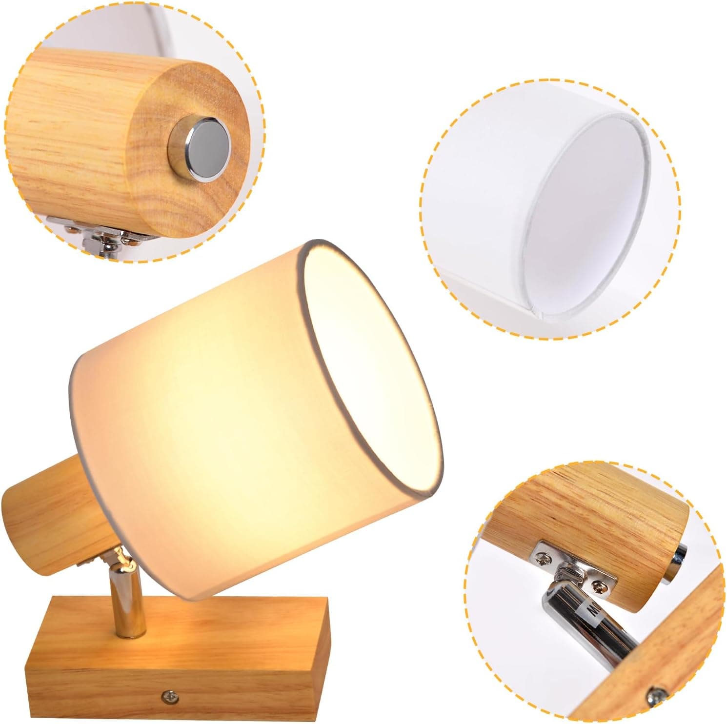 Glitzerlife Spot de Plafond Bois Applique Murale 1 Spot Plafonnier | LED Orientable E14 Vintage Luminaire Intérieurs pour Chambre Salon Cuisine Salle à Manger Max. 40 W(Sans Ampoules)