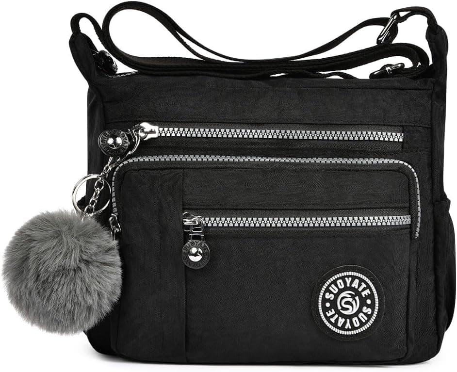 Aucuu Sac Bandouliere Femme, Sac à Main en Nylon, Multi-Poches Bandoulière Impermeable, Sacs à Bandoulières Multifonctionnel avec Bandoulières Réglable, Sacs Besace Loisir pour Voyage