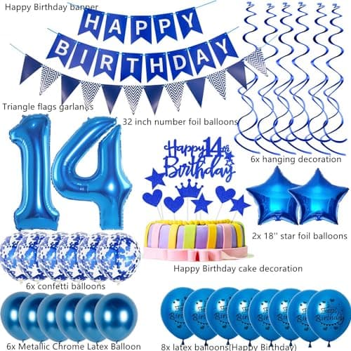 ballons 14 ans garcon anniversaire décoration ballon décoration 14 ans anniversaire garcon bleu décoration anniversaire 14 ans garcon décoration gâteau 14 ans anniversaire fête décoration 14 ans