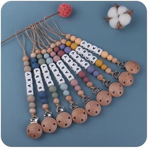 attache tétine personnalisé prénom mot au choix - boules en silicone - bois naturel crochet - pour bébé fille garçon - 13 couleurs au choix - sucette- prénom lettre ou gravure prénom