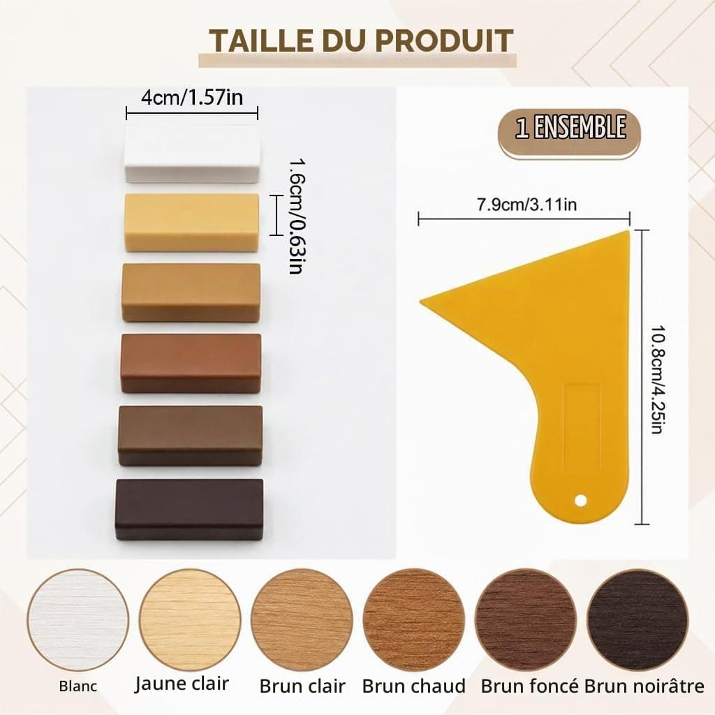 Kit de Réparation Parquet et Meubles en Bois, Blocs de Cire Mastic Bois