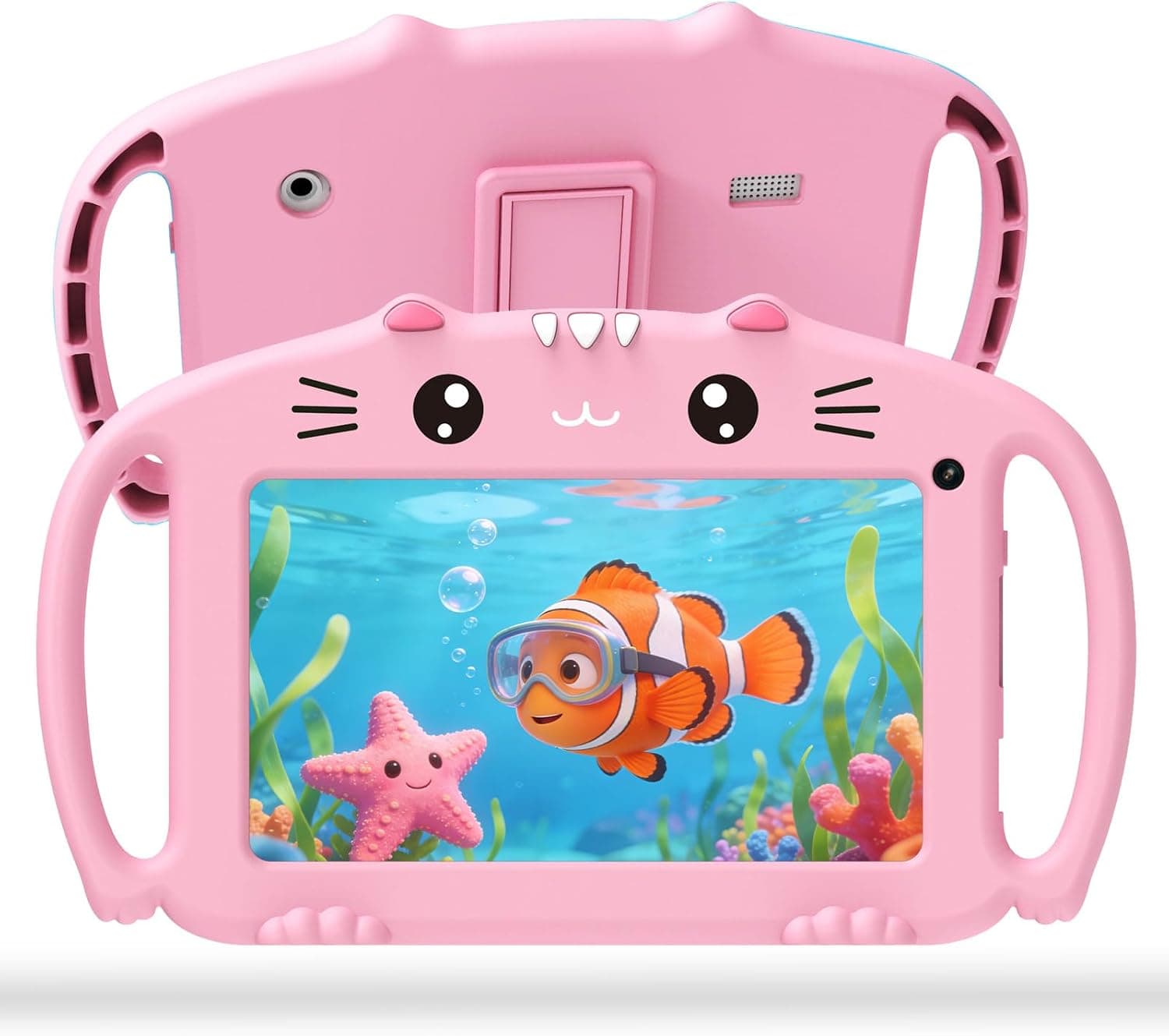 Ascrecem Tablette Educative Enfant 7 Pouces Android Tablette Enfants avec WiFi 6 Bluetooth Quad Core 2Go RAM 32Go ROM Tablet Bebe avec Contrôle Parental Jeux Éducatifs Étui Antichoc 3 ans Fille (Rose)