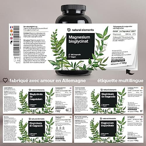 Magnésium Bisglycinate – 300 mg de magnésium élémentaire/dose journalière – 180 gélules, soit une provision de 2 mois – magnesium chélaté – doux pour l’estomac, végane, hautement dosé