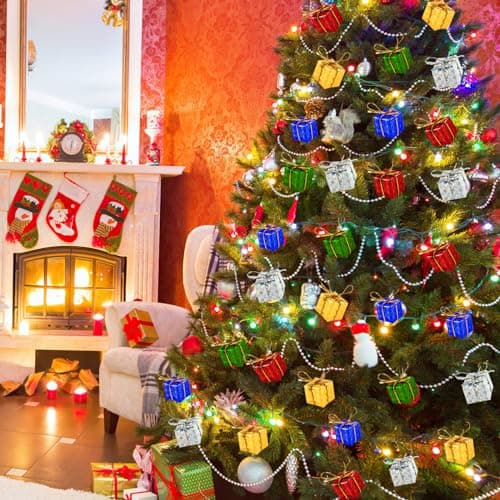 Mini Cadeau Noel, 100 PCS Faux Cadeaux Noel Deco, Décor d'arbre de Noël, Boîte Cadeau en Mousse de Noël, Mini Boîtes Brillantes Ornements, Miniature de Noël Ornement Brillant