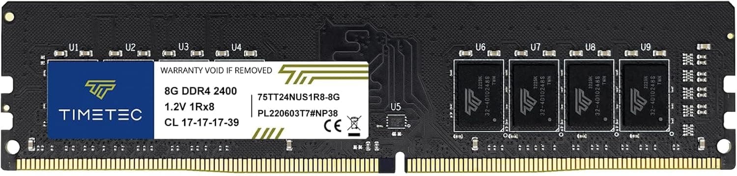 Timetec 8 Go DDR4 2400 MHz (PC4-2400T) PC4-19200 UDIMM pour PC de Bureau – Non ECC sans Tampon, 288 Broches, 1,2 V, CL17 Module de mémoire DIMM