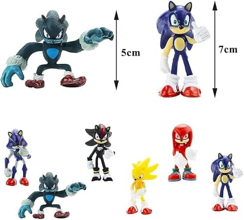 BESTZY Sonic Gateau Décorations, 6 Pièce Sonic Mini Figurines Ensemble, Fête Cake Topper Cartoon Modèle Gâteau Décoration DIY Cake Topper Kit pour Enfant Anniversaire Thème Fête Fournitures