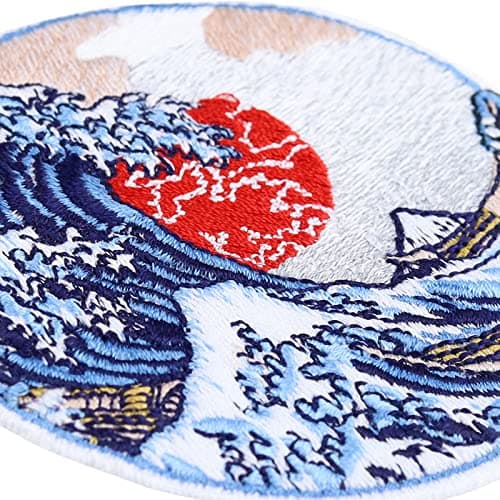 Écusson Thermocollant Patch "CHANGEMENT CLIMATIQUE" Grande vague Kanagawa | Autocollant de protection du climat à coudre/à repasser | Insigne environnemental | 80x80mm