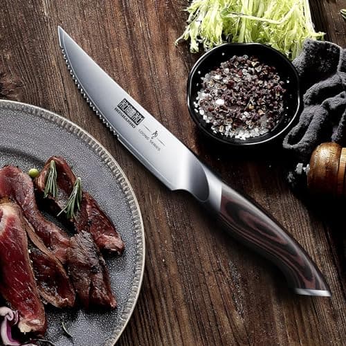 HOSHANHO Couteaux à Steak 6 Pièces, Ultra Tranchants Ensemble de Couteaux à Steak Dentelés 11,5 cm, Couverts à Steak de Cuisine Japonais AUS-10 en Acier à Haute Teneur en Carbone avec Poignée Ergonomi