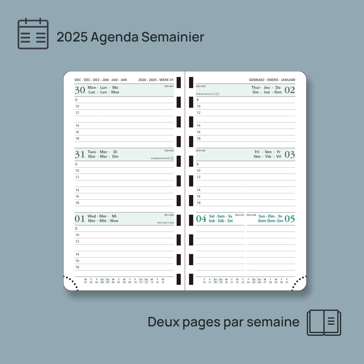 POPRUN Agenda de Poche 2025 16,5 x 9 cm - Couverture Souple en PU Cuir Spirale, Petit Planner Semainier D'Jan 2025 à Déc 2025-12 Mois, Fente Pour Carte, Papier 80 g/m2, Noir