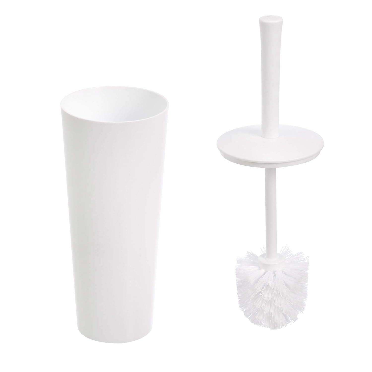 Amazon Basics Lot de 4 brosses et support pour cuvette de toilette avec poignée antidérapante et poils robustes, Blanc
