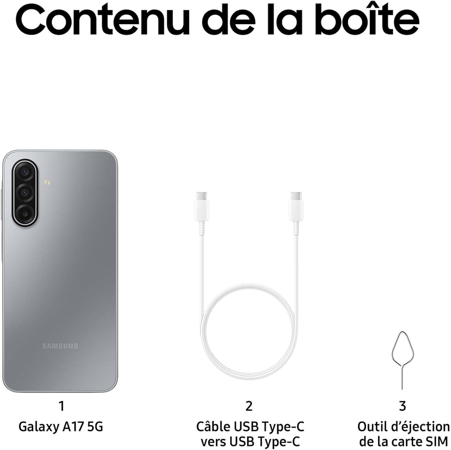 Samsung Galaxy A17 5G 128 Go, Smartphone Android déverrouillé, écran 6,7", Batterie 5000 mAh, Gris, Version FR