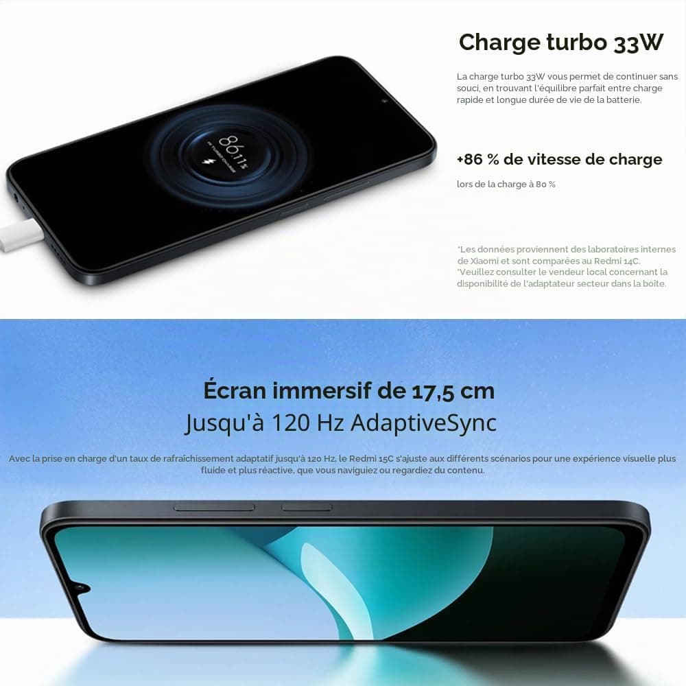 XIAOMI Redmi 15C 4G Smartphone 8GB +256 GB Sleek and Refined 7.99mm Design Powerful Octa-Core Processor Powered by 33W Fast Charging, Charger Included (Black)