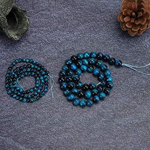 Perles bleues d'oeil de tigre, perles d'espacement rondes de pierre gemme de pierre naturelle pour l'accessoire de fabrication de bracelet de bijoux à bricoler soi-même(8mm【48pcs/string】)