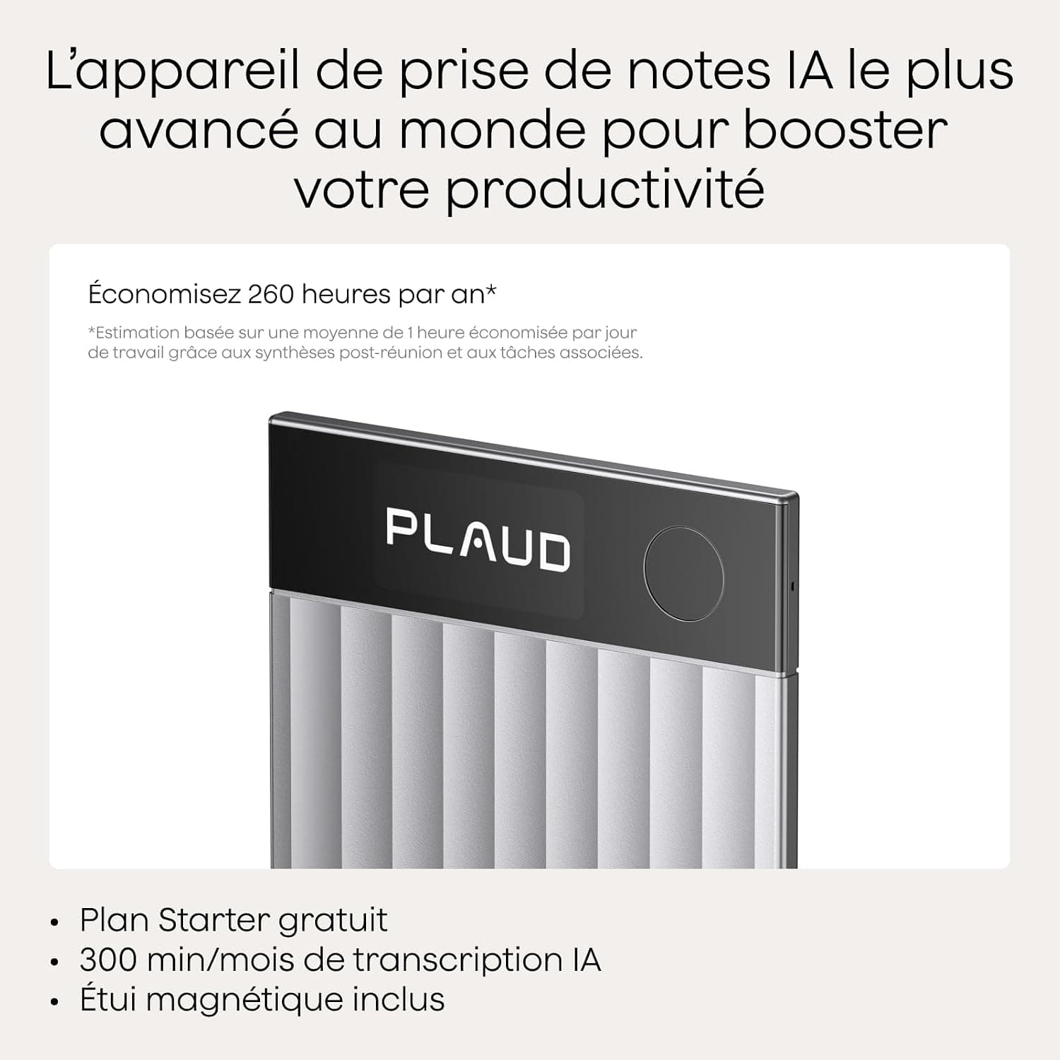 Plaud Note Pro Enregistreur Vocal IA Dictaphone avec Transcription Argent | Résumé IA Saisie multimodale Jusqu’à 50h d’Enregistrement Teams Conçu pour Conférences Réunions Appels Étui Inclus