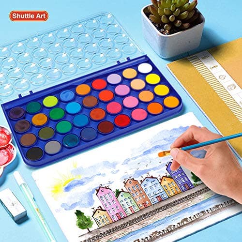 Shuttle Art Aquarelle Peinture, 36 Couleurs Set de Peinture Aquarelle avec 6 Pinceaux et 1 Bloc Aquarelle, Aquarelle Palette Parfait pour Enfant et Débutant pour Peinture et Loisirs Créatifs