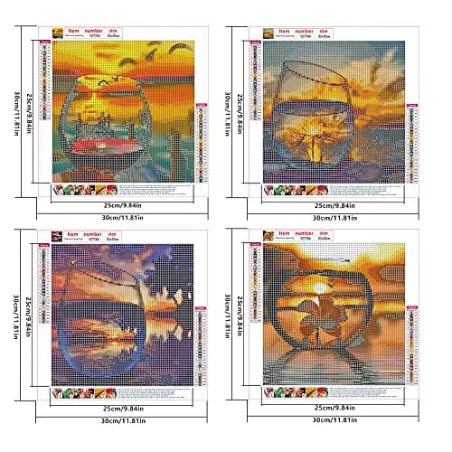 DCIDBEI Lot de 4 Diamond Painting Paysage Mer 30x30cm Tableau Diamant a Coller Paysage Mer Puzzle Perle Diamant Adulte Paysage Broderie Diamant Mer Plage Diamond Painting Sous Verre Coucher de Soleil