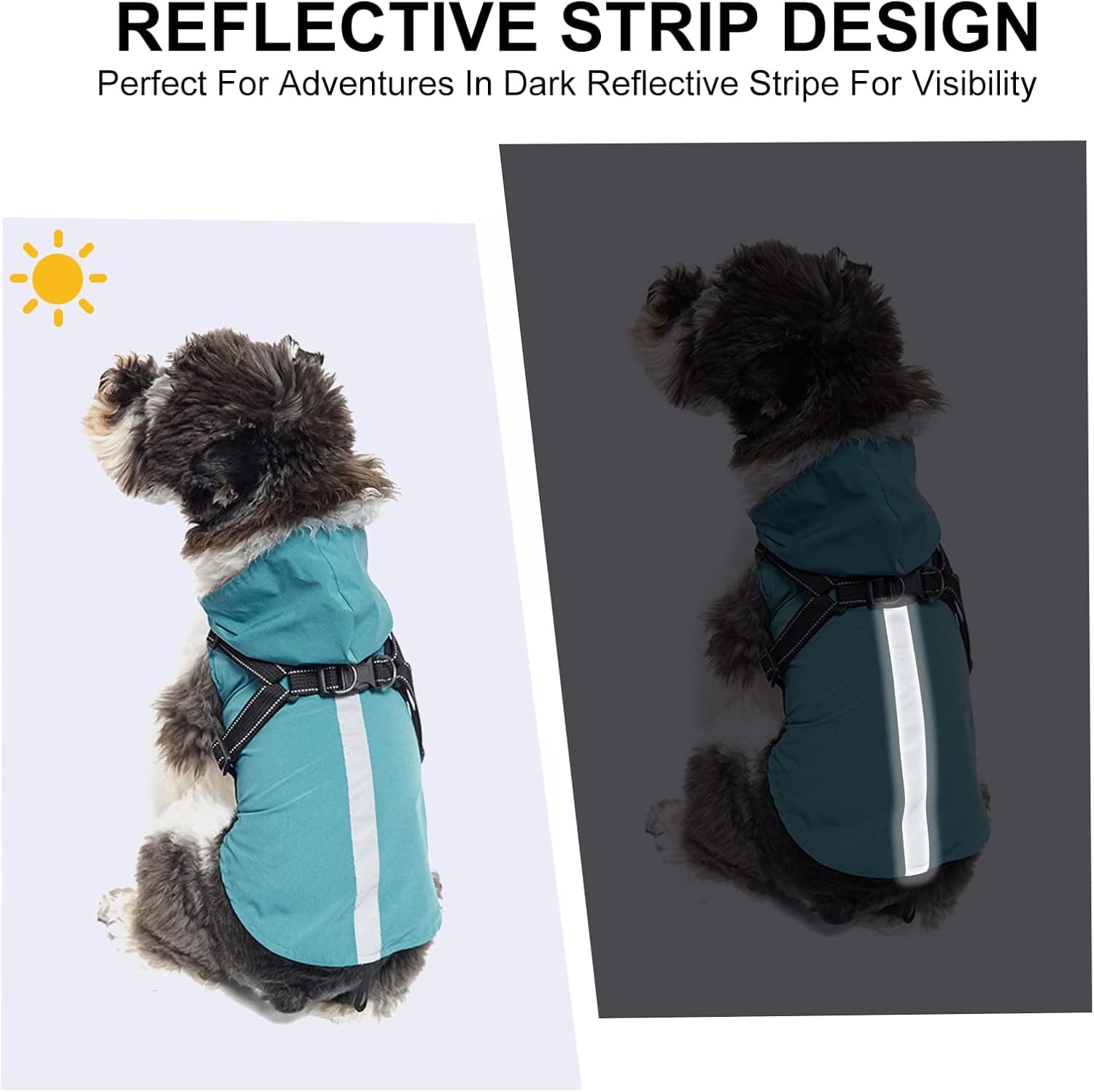 PETCUTE Manteau avec Harnais, avec Capuchon, 100% étanche, Coupe-Vent, avec Bandes Réfléchissantes, Respirant