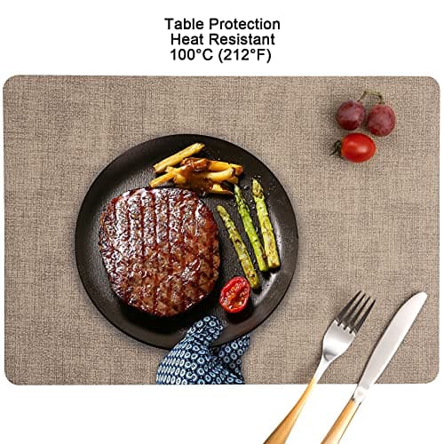 Myir JUN Set de Table en Cuir et Dessous de Verre Lot de 6, Sets de Table Antidérapant Double Face Set de Table Plastique Lavable Set Table Résiste à la Chaleur (Gris Beige, Lot de 6)