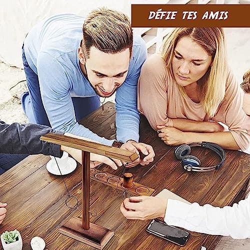 Ring Toss® Game | Jeu d'Adresse en Bois | Qualité Premium | Lancer d'Anneaux Suspendus | Qui sera le/la Plus Rapide ? | Intérieur & Extérieur | Enfants & Adultes | 100% Bois | 100% Fun | SparkL®