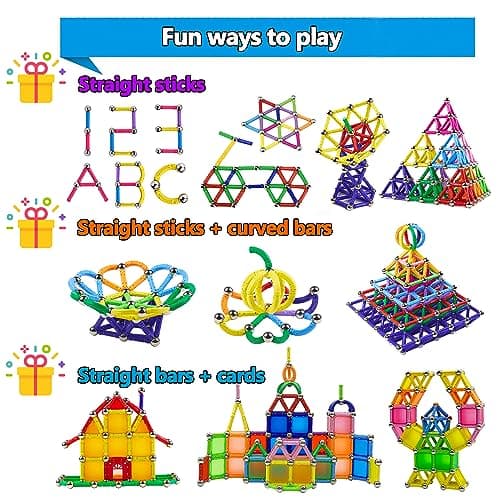 Jokooan Jouet de Construction Magnétiques, 174 Pcs Bâtons Magnétiques Jouet Aimanté Enfant STEM Jouets Éducatifs Intelligence et Ensemble d'Entraînement Cérébral pour Les Enfants