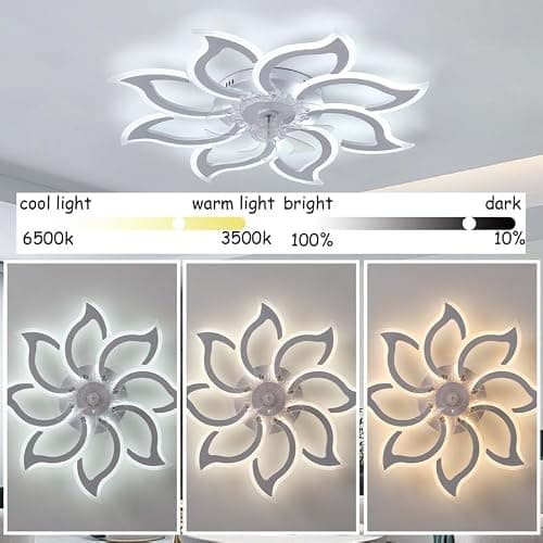 Grande Lustre Ventilateur de Plafond Chambre LED Dimmable Ventilateur Plafond avec Lumiere Réversible Moderne TéléCommande Silencieux Plafonnier avec Ventilateur Fleur Smart 6 Vitesses, Blanc