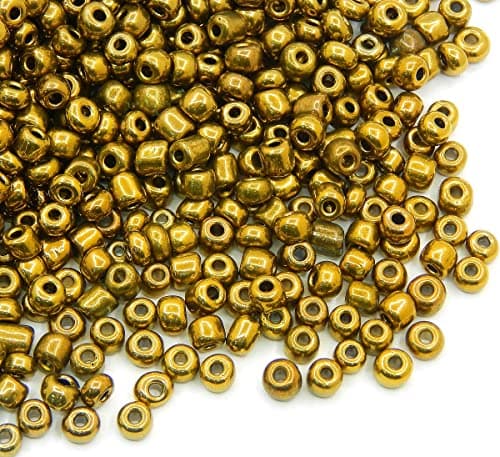 Lot de 3300 perles de rocaille en verre de 3 mm - Couleur métallique - 8/0 - Perles poney transparentes pour enfants - Bronze