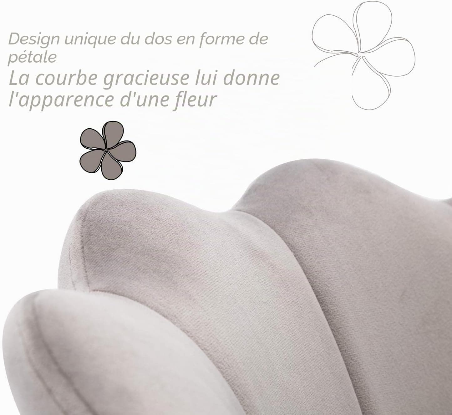Wahson Fauteuil en Velours Chaise Salon avec Pieds en Métal Noir, Chaise Velour Confortable Chaise Cuisine pour Salon/Chambre/Coiffeuse (Gris)