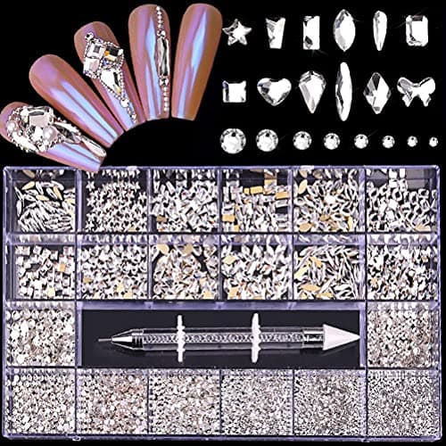 CaCaCook Lot de 9000 en cristal AB pour nail art - Kit professionnel de 9000 pièces - Plusieurs formes en verre cristal AB - Accessoires pour nail art
