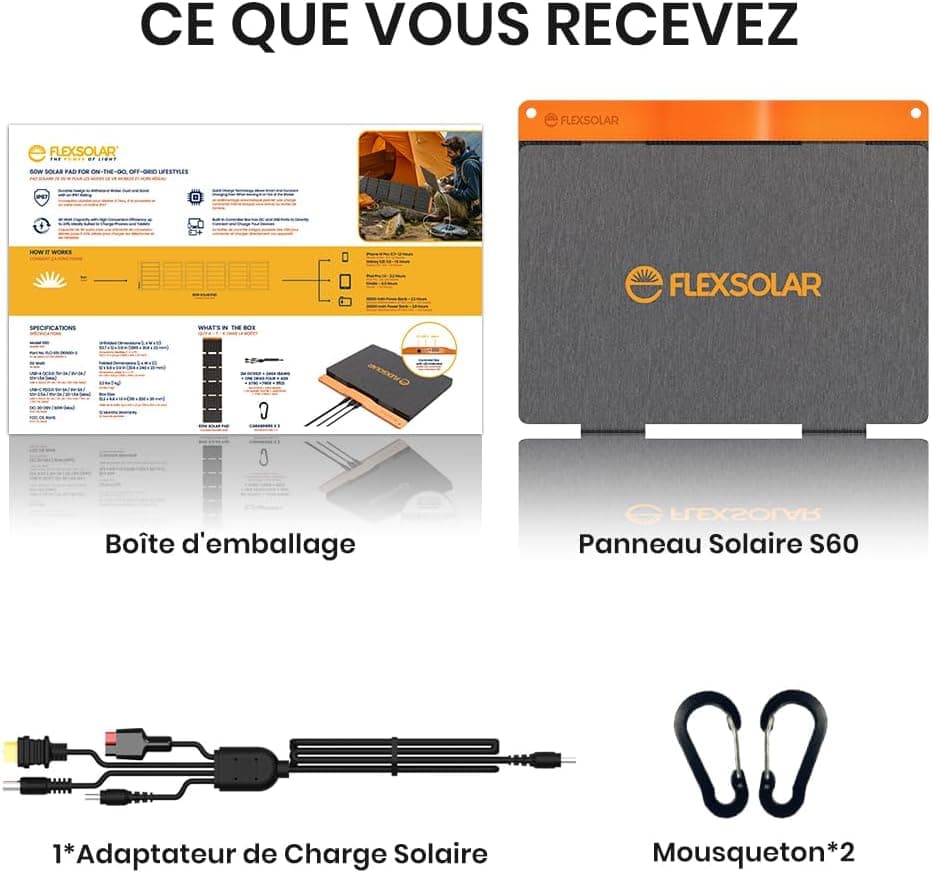 Panneau Solaire 60 W, FlexSolar Portable Chargeur Solaire Pliable