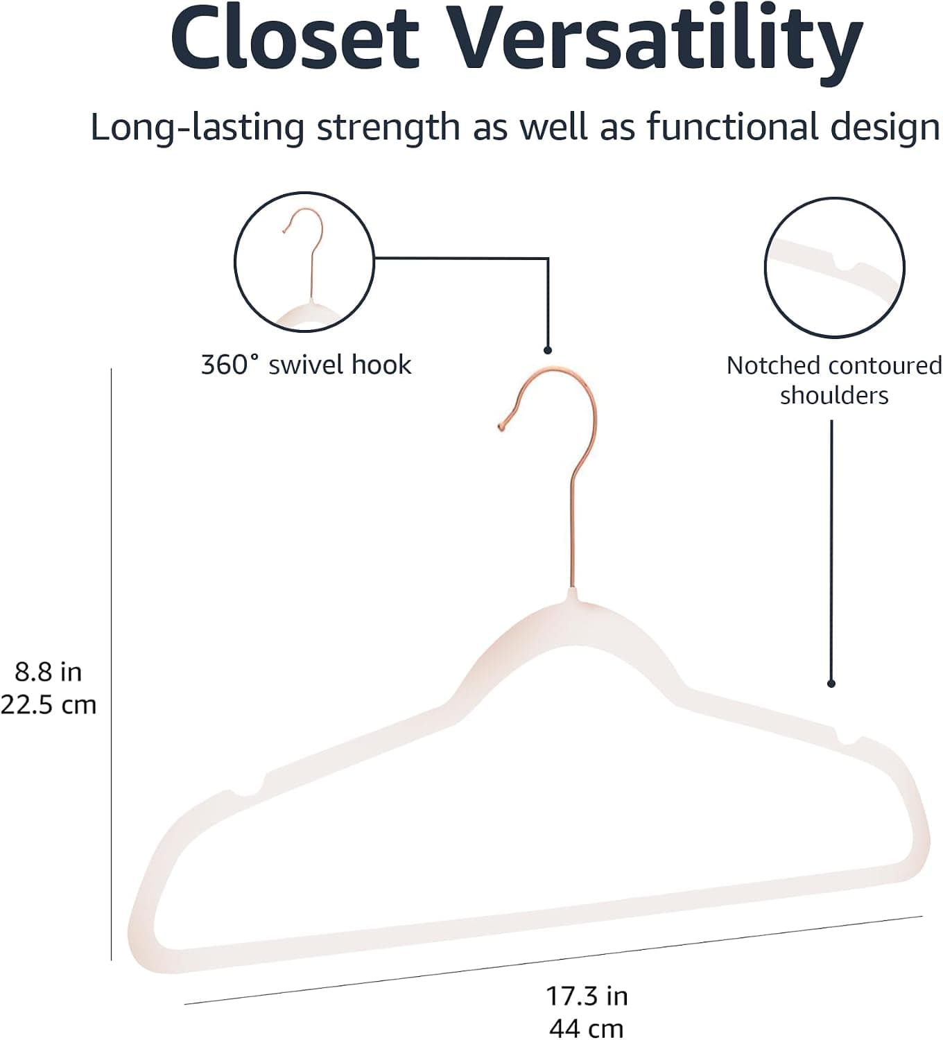 Amazon Basics Cintres fins, antidérapants, en velours, Rose Carné/Doré, 50 unités