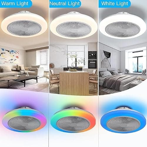 EKDADL RGB Ventilateur Plafond silencieux de 48 cm avec lumières,Réversible ventilateur de plafond fermé avec télécommande,6 vitesses de vent,3 températures de couleur en option