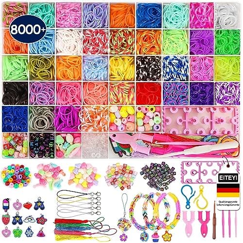 EITEYI 8000+ Elastique Bracelet Kit Enfant[Amélioré] 54 Grilles Bricolage Élastique Loom Bands Kit,Bracelet Fille Kit Fabrication Creation, Cadeaux Creation Anniversaire pour Fille