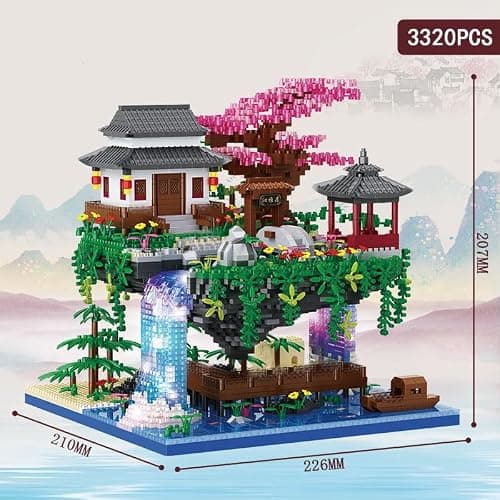 Piscine de Fleurs de pêcher Architecture Maquette Set de Construction, 3320 Pcs Micro Mini Nano Blocs de Construction Modèle pour Adultes Enfants.