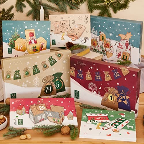Calendrier de l'Avent à remplir, jute : Calendrier de l'Avent 2023 à remplir soi-même, jute - chiffres adhésifs, 24 sachets - pour enfants, LIVAIA