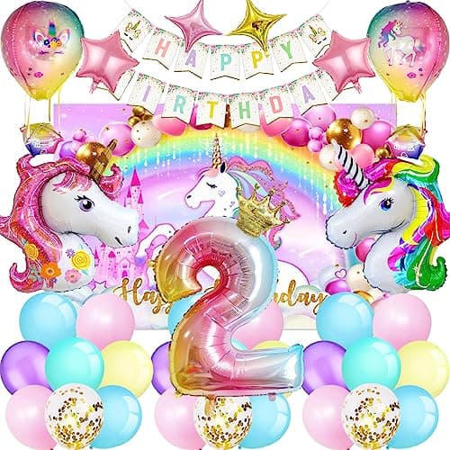 SWOKKTS Decoration Anniversaire Licorn 2 Ans Fille, Kit Anniversaire Licorn Rose, Ballon Deco Licorn Anniversaire Fille 2 An, Ballon Licorn Geant, Licorn Birthday Party Décorations (Ballon Chiffre 2)