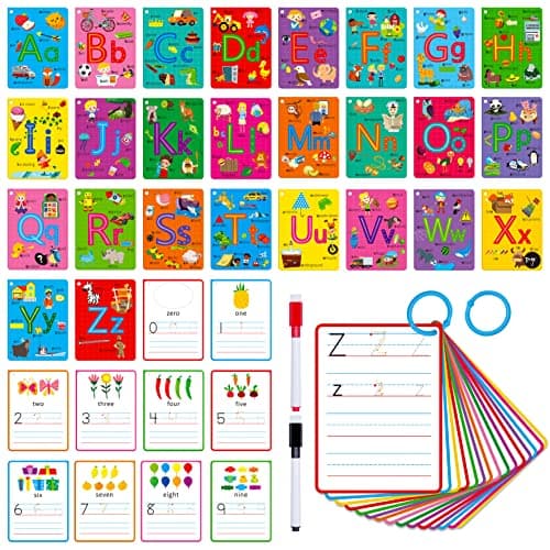 31 Cartes Flash de l'alphabet, Impression Recto Verso Lettres effaçables à Sec Mots à Vue et Cartes d'apprentissage des Chiffres Cartes de Pratique de traçage des Lettres pour l'école Maternelle