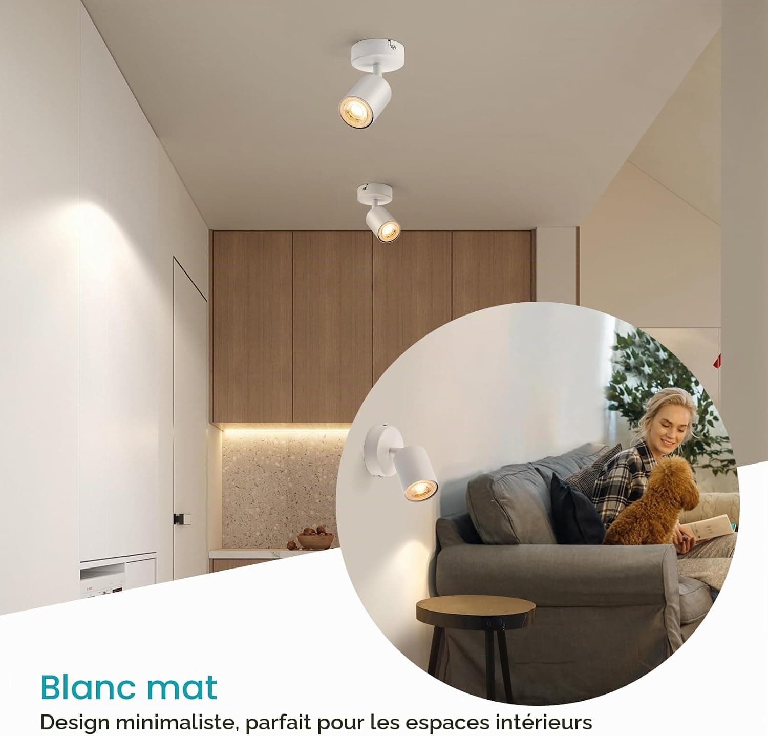 wowatt 2 pcs Spot Interieur Plafond Blanc Gu10 Lampe Orientable San Ampoule | Applique Spots Pivotant, Luminaire Plafonnier Moderne, Éclairage de Plafond pour Chambre Salon Salle à Manger Cuisine Couloir