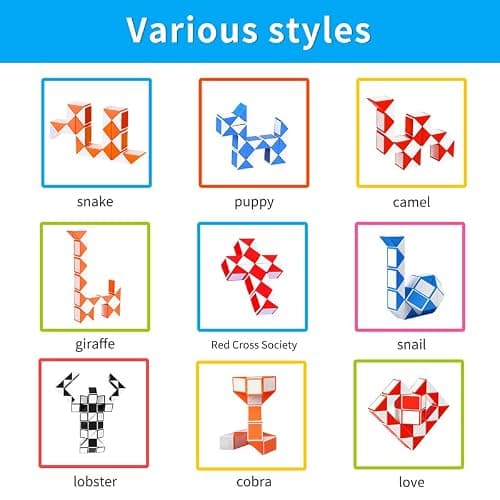 Niaetuto 24 Blocs Serpent Magique,Magique Snake,Magic Snake en Plastique,Mini Puzzle Cube,Cadeau Anniversaire Enfants,3D Magic Snake Puzzle Cube,Jouets De Fête pour Enfants