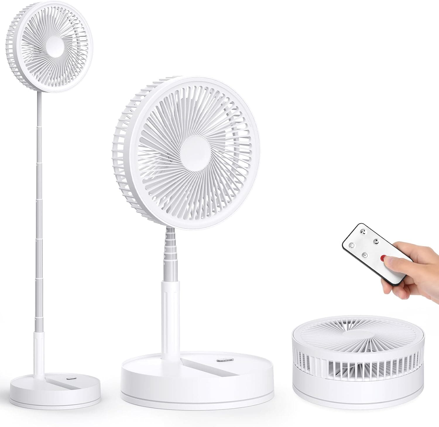 Ventilateur sur Pied Oscillant Silencieux avec Télécommande - 8.6'' Pliable | 8000mAh USB Rechargeable Portable Sol/Table Ventilateurs 4 Vitesses/Timer, Piédestal Fan pour Chambre Bureau Camping Voyage