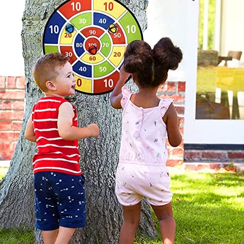 Jeux de Fléchettes pour Enfants, 66cm Jeu de Flechette sûr Double Face, Cible Flechette Jouets de Sport avec Balles Collantes, Jouet Intérieurs et Extérieurs Enfant Cadeau Fille Garçon
