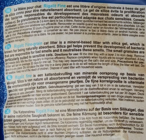 Riga - Rigalit Fine - Litière pour Chat Hyper Absorbante d'Origine Minérale - Gel de Silice - Granulométrie Fine - Absorbe les Odeurs - Anti Développement Bactérien - 1,6 kg