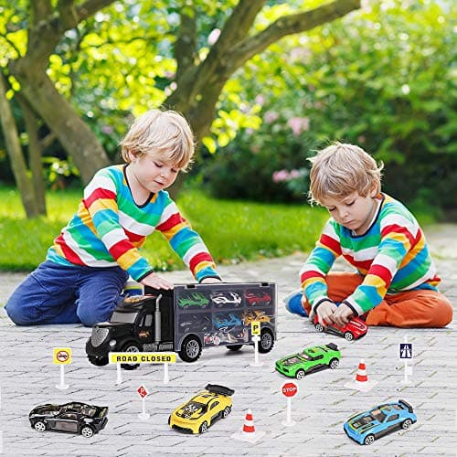 m zimoon Jouet de Camion de Transporteur de Voiture avec 6 Mini Voitures en Métal, Voiture Enfant Jouet Cadeau pour 3 4 5 6 Ans Garçons Filles Enfants