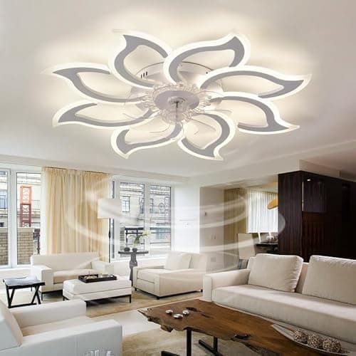 Grande Lustre Ventilateur de Plafond Chambre LED Dimmable Ventilateur Plafond avec Lumiere Réversible Moderne TéléCommande Silencieux Plafonnier avec Ventilateur Fleur Smart 6 Vitesses, Blanc