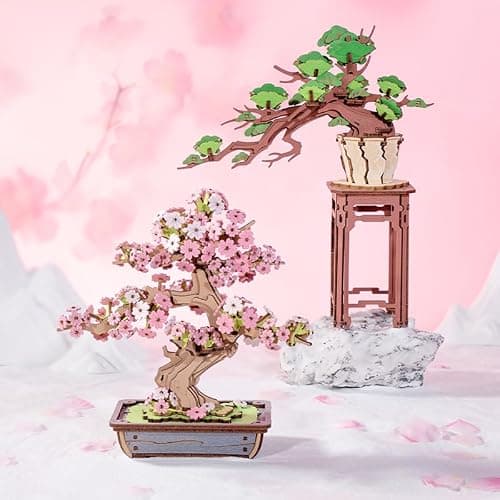 Rolife Evergreen Pine Bonsai 3D Puzzle Buchstützen aus Holz Modellbausätze Erwachsene 3D Holzpuzzle Basteln für Spielzeug DIY Kit für Kinder (Elegant Evergreen Pine Bonsai)