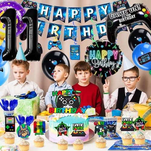 Décoration D'anniversaire Fête de Jeu Vidéo 11 Ans, Ensemble Décoration d'anniversaire Jeu Vidéo Garçon, Ballon de Manette de Jeu, Kit Decoration Gateau Gamer mit Banderole Joyeux Anniversaire