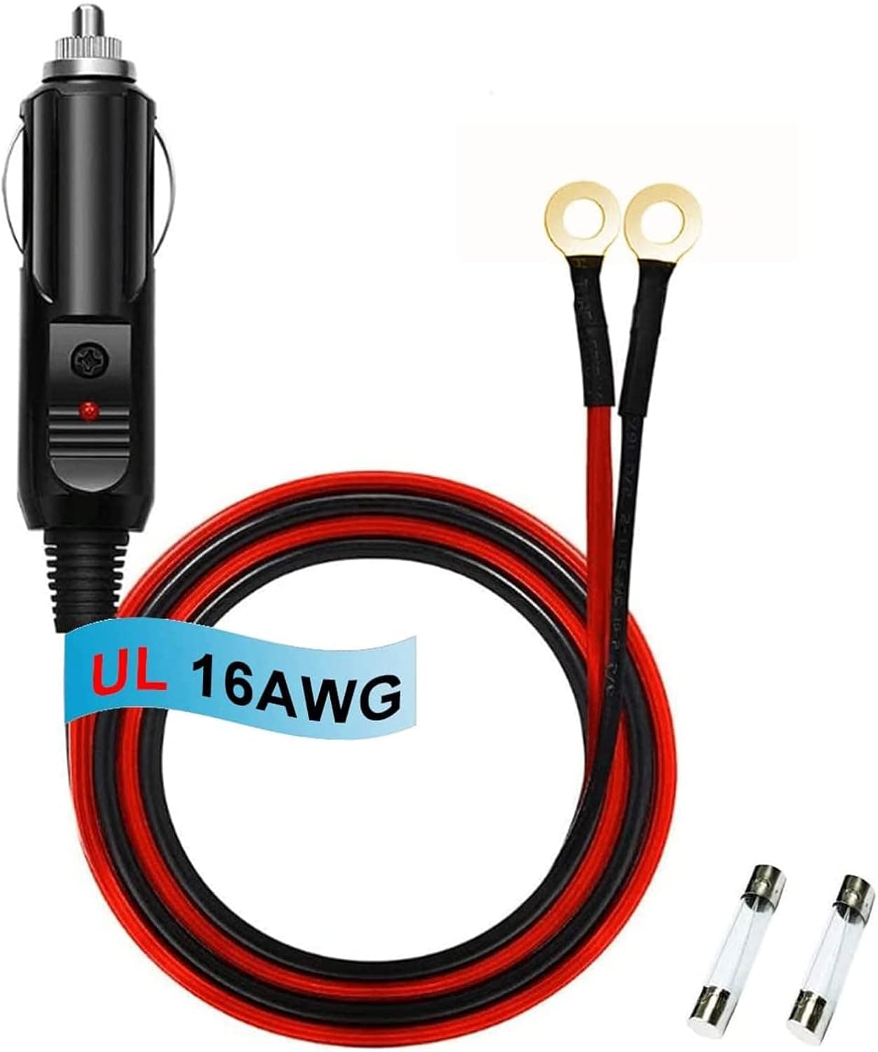 Prise Allume-Cigare Mâle 0,6m-borne à œillet Cordon d'alimentation à ressort 16 AWG Câble robuste fusionné DC Alimentation 12/24 V Prise Pour Onduleur de Voiture Gonfleur de Pneu Pompe à Air